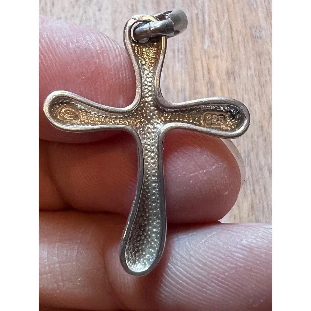 Sterling Silver Cross‎ Pendant Modern Rounded Sculptural Necklace Charm 925 